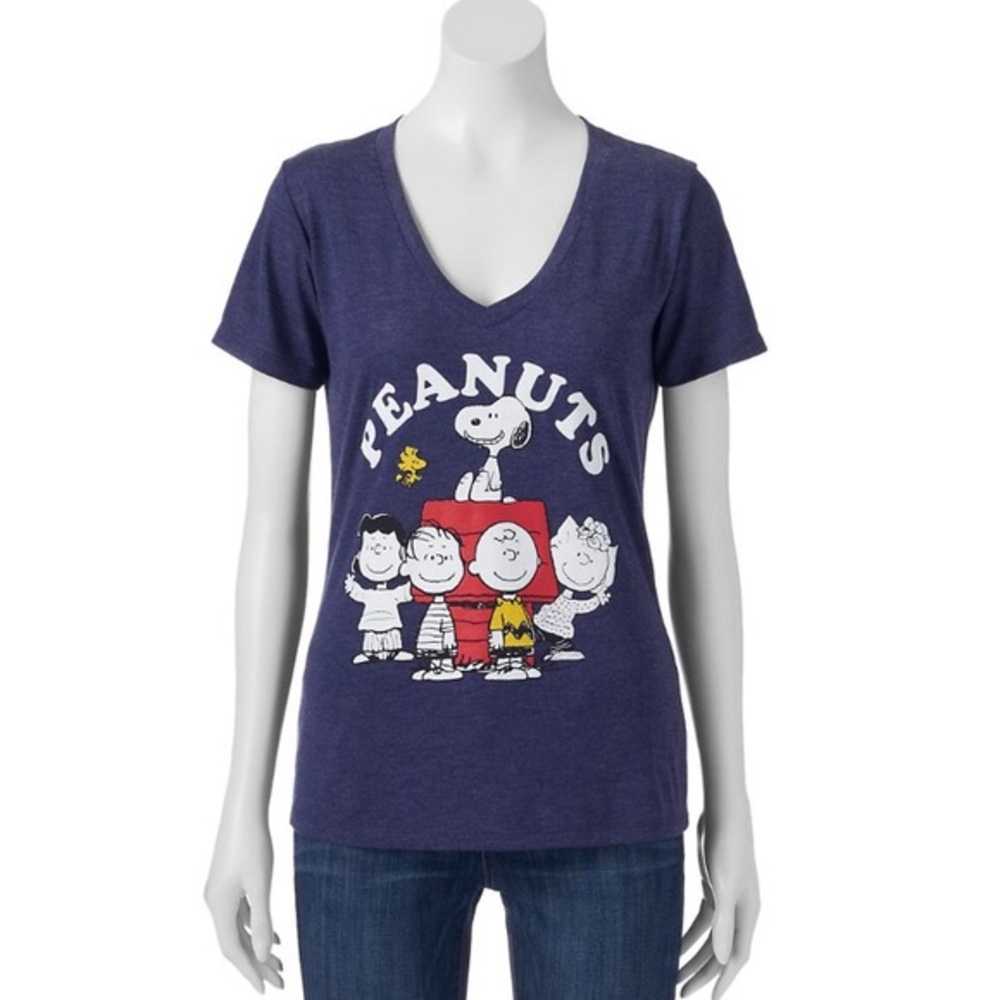 Peanuts Graphic Tee Cartoon T-Shirt Womens Size XS Extra Small Dark Blue Snoopy - Picture 3 of 7